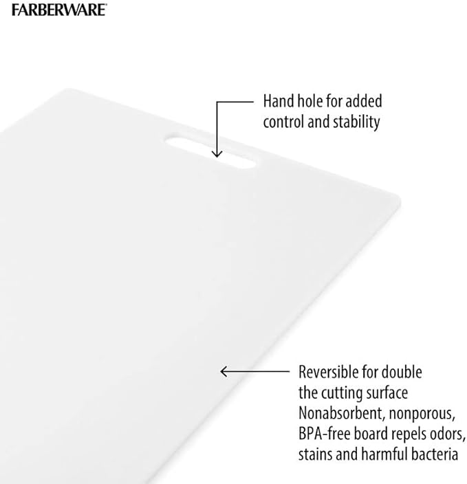 Farberware Extra-Large Plastic Cutting Board, Dishwasher- Safe Poly Chopping Board for Kitchen Meal Prep with Easy Grip Handle, 12-inch by 18-inch, White - Image 2