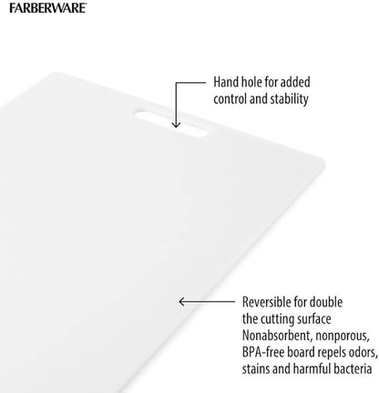 Farberware Extra-Large Plastic Cutting Board, Dishwasher- Safe Poly Chopping Board for Kitchen Meal Prep with Easy Grip Handle, 12-inch by 18-inch, White - Image 2