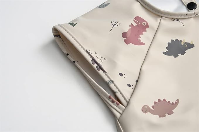 Waterproof Baby Bibs,Infant Toddler Extra Cover Feeding Bib With Food Catcher,Easy Clean & Washable