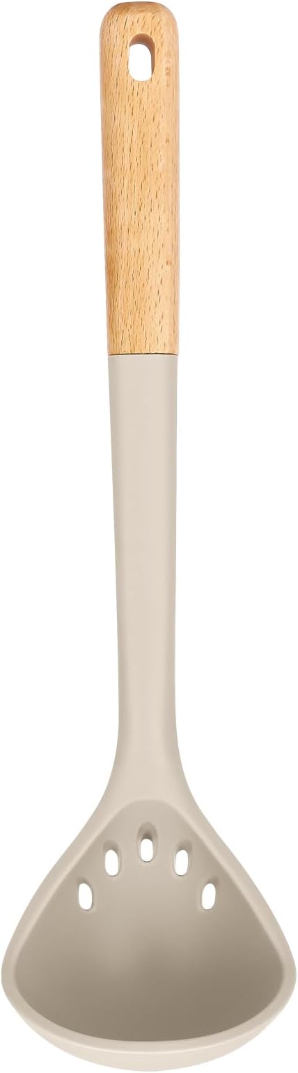 Large Silicone Ladle Spoon for Soup, Non Stick Kitchen Utensils with High Heat Resistant, BPA Free, Perfect Kitchen Tools for Cooking, Stirring,Serving Soups, 13.2inch (Khaki)