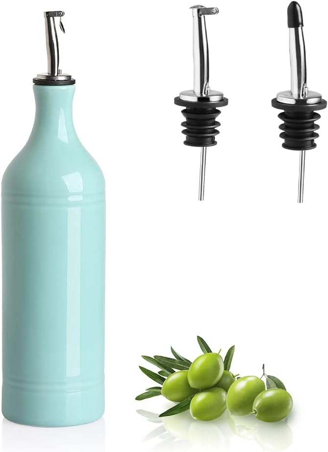 Sweejar Large Ceramic Olive Oil Dispenser Bottle, Opaque Oil Cruet Protects to Reduce Oxidation, Suitable for Storage Vinegar, Soy Sauce & Other Liquids, Pack of 1, 24 Fl Oz(Turquoise) by Sweejarco1949