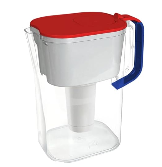 HOMEWATER 10-Cup Pitcher Filter (Red, White and Blue America Pitcher) – BPA-Free, High-Capacity 2.4L Fast-Flow Carbon Filter, Easy Pouring, Removable Filter Replacement, Locking Lid, Dishwasher-Safe