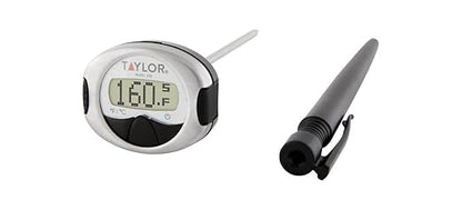 Taylor Pro Instant Read Digital Food Thermometer – Stainless Steel Probe with 0.4" Dot Matrix Display, -58°F to 448°F Temperature Range for BBQ, Baking & Candy Making (Steel/Black) by Taylor