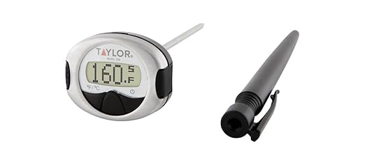Taylor Pro Instant Read Digital Food Thermometer – Stainless Steel Probe with 0.4" Dot Matrix Display, -58°F to 448°F Temperature Range for BBQ, Baking & Candy Making (Steel/Black) by Taylor
