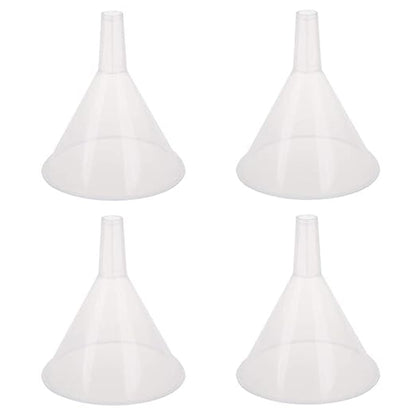 DEDC 4 Pack Clear Plastic Filter Funnel, Small Oil Funnels for Filling Bottles, Liquid Transfer Funnel for Kitchen, Laboratory, Garage, Car, 5.9 inch Dia Mouth by DEDC
