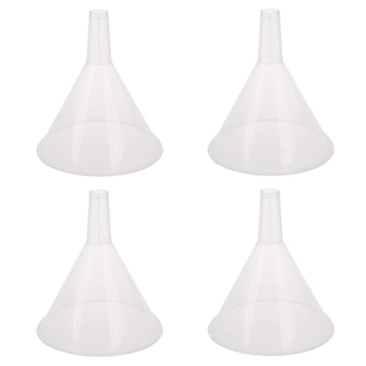 DEDC 4 Pack Clear Plastic Filter Funnel, Small Oil Funnels for Filling Bottles, Liquid Transfer Funnel for Kitchen, Laboratory, Garage, Car, 5.9 inch Dia Mouth by DEDC