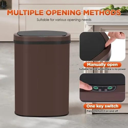 13 Gallon Automatic Trash Can with Lid, Touch Free Stainless Steel Kitchen Trash Can Touchless Garbage Can 50L High Capacity Electronic Sensor Trash Bin Waste Bin for Room Kitchen Office (Brown) - Image 4