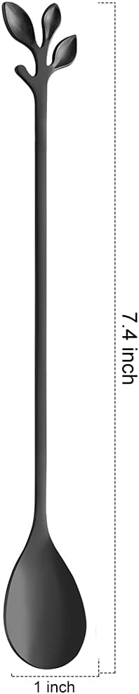 AnSaw 6-Piece Elegant Black Leaf Long Handle Teaspoons - 7.4" Stainless Steel Stir Spoons for Coffee & Tea, Perfect for Mixing & Stirring - Image 2