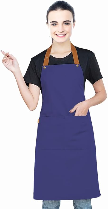 Kitchen Bib Apron with Pockets, Women Men Adjustable Neck Strap Water Resistant Apron for Chef Artist Waiter