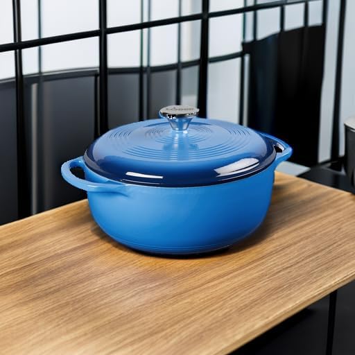 Lodge 4.5 Quart Enameled Cast Iron Dutch Oven with Lid – Dual Handles – Oven Safe up to 500° F or on Stovetop - Use to Marinate, Cook, Bake, Refrigerate and Serve – Caribbean Blue - Image 5