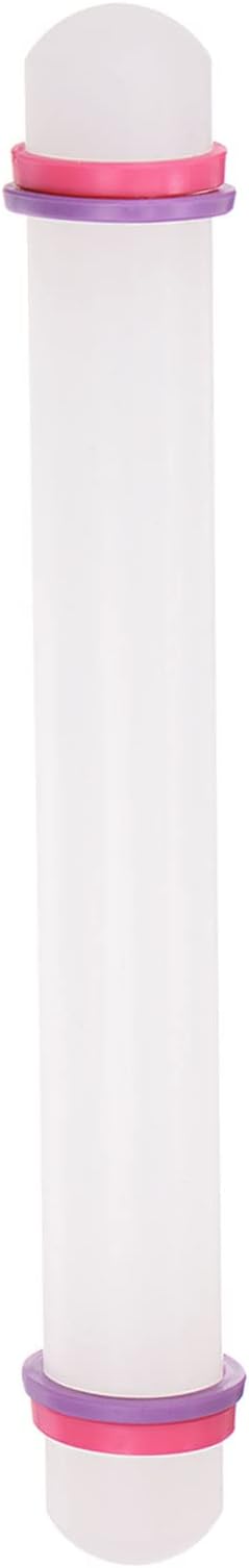 HARFINGTON Fondant Rolling Pin 9 Inch x 0.98 Inch Adjustable Guide Rings Non-Stick PP Plastic Fondant Roller Dough Roller Kitchen Decorating Tools for Cookie Pastry Pizza Clay
