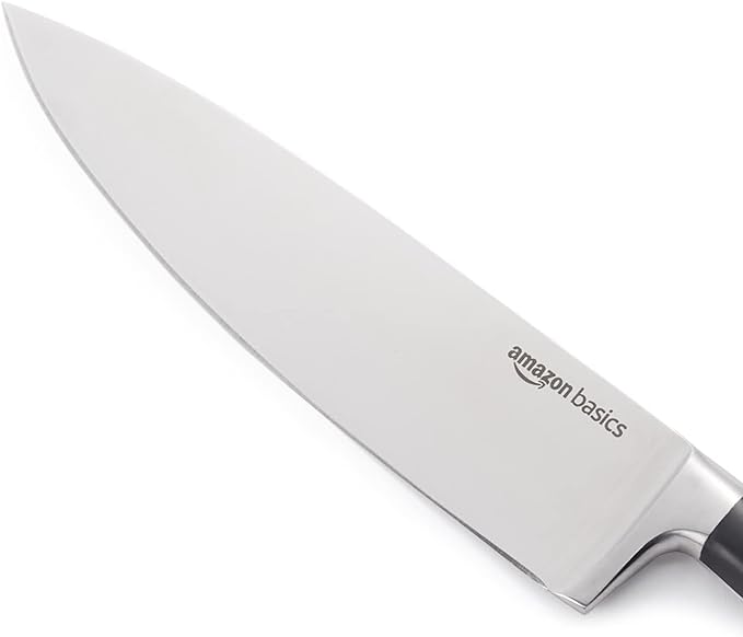 Amazon Basics Classic 8-inch Full Tang High Carbon Stainless Steel Chef's Knife, Multipurpose Kitchen Knife with Three Rivets, Silver - Image 3