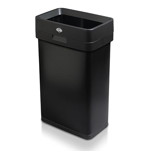 Clorox 13 Gallon Trash Can - 50L Slim Open Top Garbage Bin for Commercial Spaces, Kitchen, Office - Narrow Rectangular Black Stainless Steel Body with Hinged Rim Protection by Clorox