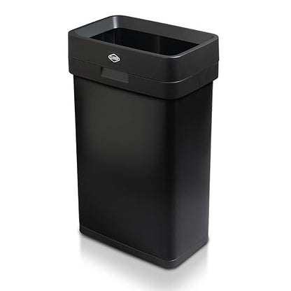 Clorox 13 Gallon Trash Can - 50L Slim Open Top Garbage Bin for Commercial Spaces, Kitchen, Office - Narrow Rectangular Black Stainless Steel Body with Hinged Rim Protection by Clorox