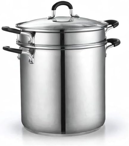 Cook N Home 4-Piece Stainless Steel Pasta Cooker Steamer Multipots, 12 Quart, Silver - Image 8