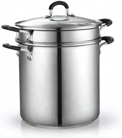 Cook N Home 4-Piece Stainless Steel Pasta Cooker Steamer Multipots, 12 Quart, Silver - Image 8