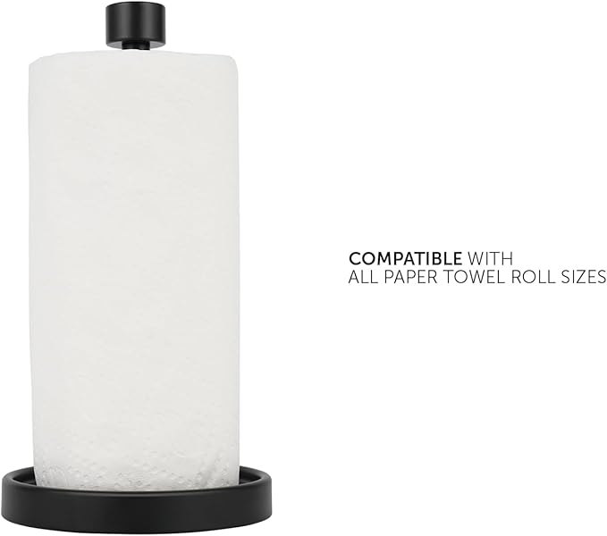 Ivilon Countertop Paper Towel Holder - Modern End Cap Minimalist Design - Fits All Paper Towel Roll Sizes - Color Black - Image 3