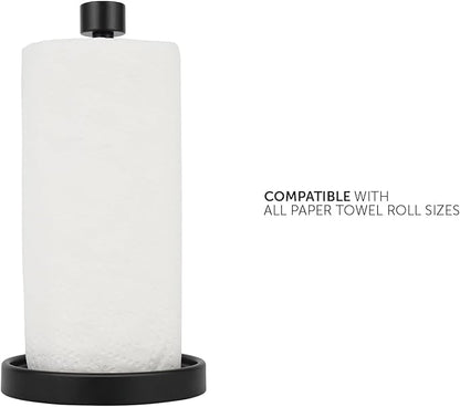 Ivilon Countertop Paper Towel Holder - Modern End Cap Minimalist Design - Fits All Paper Towel Roll Sizes - Color Black - Image 3