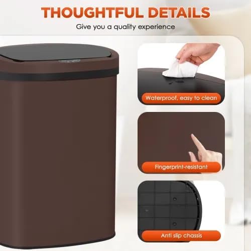 13 Gallon Automatic Trash Can with Lid, Touch Free Stainless Steel Kitchen Trash Can Touchless Garbage Can 50L High Capacity Electronic Sensor Trash Bin Waste Bin for Room Kitchen Office (Brown) - Image 6