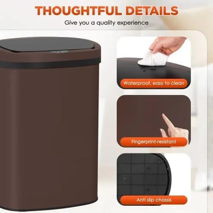 13 Gallon Automatic Trash Can with Lid, Touch Free Stainless Steel Kitchen Trash Can Touchless Garbage Can 50L High Capacity Electronic Sensor Trash Bin Waste Bin for Room Kitchen Office (Brown) - Image 6