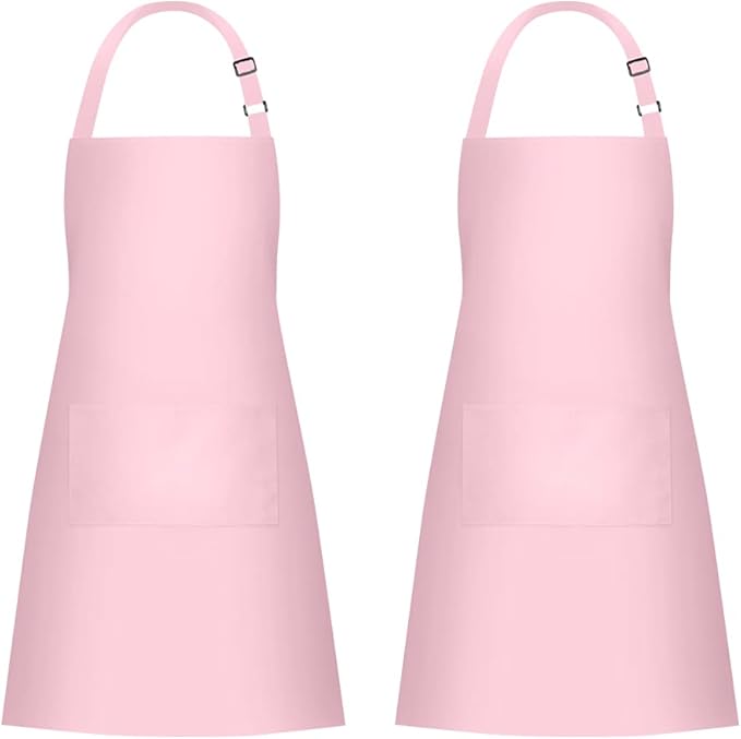 Jubatus 2 Pack 100% Cotton Aprons with 2 Pockets Cooking Chef Kitchen Adjustable Bib Apron for Women Men, Pink by Jubatus