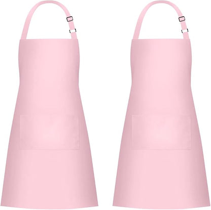 Jubatus 2 Pack 100% Cotton Aprons with 2 Pockets Cooking Chef Kitchen Adjustable Bib Apron for Women Men, Pink by Jubatus
