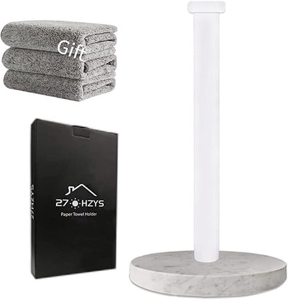 Paper Towel Holder Countertop, Standing Paper Towel Roll Holder for Kitchen Bathroom, with Weighted Marble Base for One-Handed Operation (White), White Marble Paper Towel Holder by Unknown
