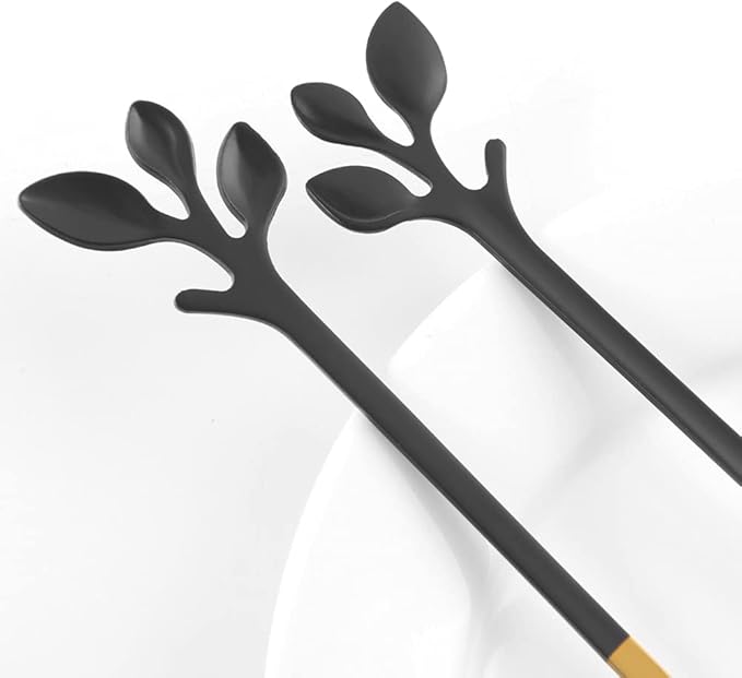 AnSaw Elegant Black & Gold Leaf Espresso Spoons - 10-Piece, 4.7" Mini Stainless Steel Coffee & Dessert Tea Spoons, Perfect for Demitasse & Small Servings - Image 6