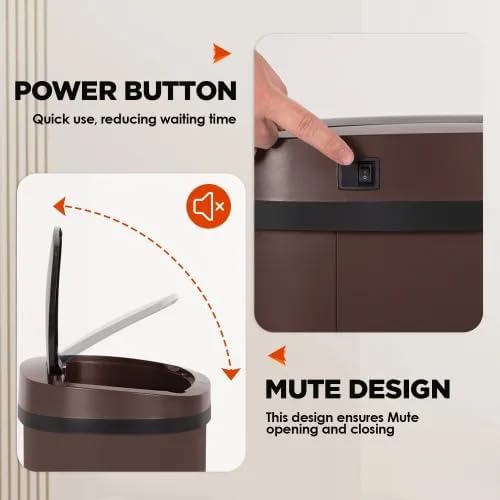 13 Gallon Automatic Trash Can with Lid, Touch Free Stainless Steel Kitchen Trash Can Touchless Garbage Can 50L High Capacity Electronic Sensor Trash Bin Waste Bin for Room Kitchen Office (Brown) - Image 5