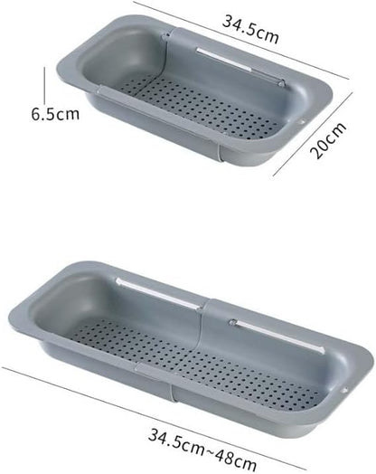 Expandable Over Sink Strainer for Kitchen Sink, Adjustable Sink Colander Basket, Kitchen Sink Strainer for Washing Fruits, Vegetables, Dishes & Utensils, Space Saving Drain Basket, Gray
