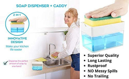 Premium Quality Soap Dispenser with Added Features for Kitchen - Sponge Holder Sink Dish Washing Soap Dispenser White