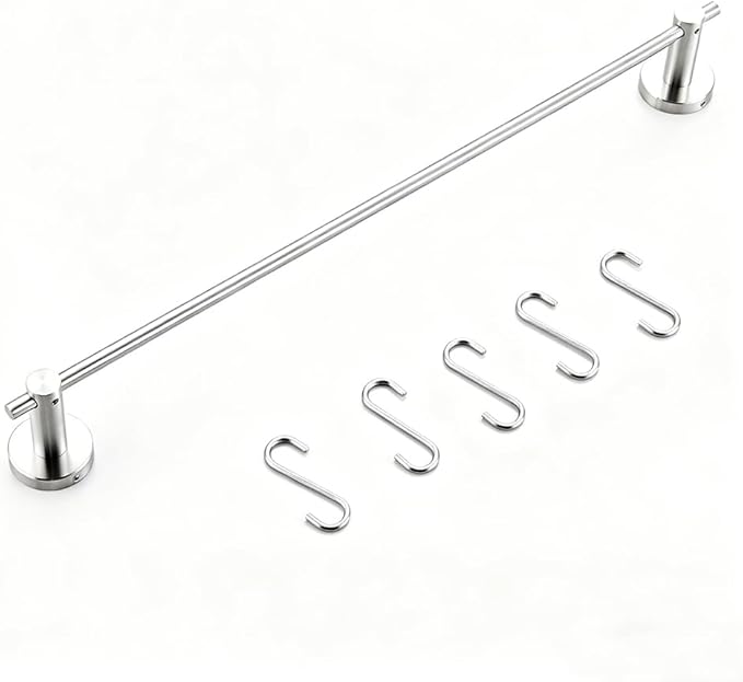 NEWRAIN Pot Rack Wall Mounted, 21 inch Hanging Pot and Pan Hanger, Stainless Steel Kitchen Rail Coffee Mug Rack with 10 S Hooks,Brushed Nickel