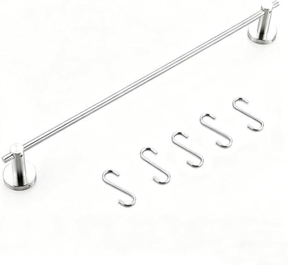 NEWRAIN Pot Rack Wall Mounted, 21 inch Hanging Pot and Pan Hanger, Stainless Steel Kitchen Rail Coffee Mug Rack with 10 S Hooks,Brushed Nickel