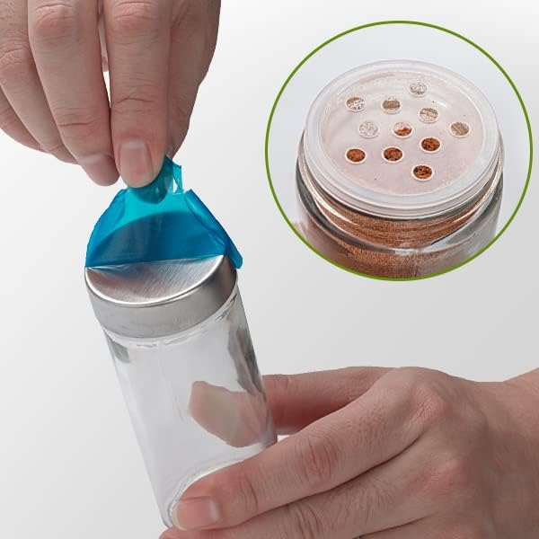 Tianifa 6 Pcs Glass Spice Jars/Bottles for Rotating Spice Rack-3oz Empty round Spice Containers with Airtight Metal Caps with Shaker Lids (6, Stainless Steel Lids) - Image 2