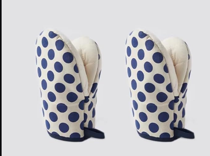 1 Pair Mini Oven Mitts,High Heat Resistant Oven Gloves,Kitchen Short Oven Mit with Hanging Loop for BBQ, Baking, Cooking and Grilling, (dotblue) by CoekMoed
