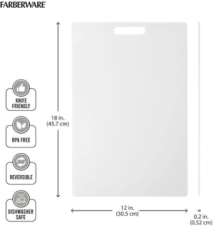 Farberware Extra-Large Plastic Cutting Board, Dishwasher- Safe Poly Chopping Board for Kitchen Meal Prep with Easy Grip Handle, 12-inch by 18-inch, White - Image 4