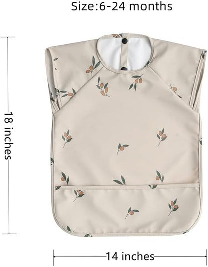 Waterproof Baby Bibs,Infant Toddler Extra Cover Feeding Bib With Food Catcher,Easy Clean & Washable
