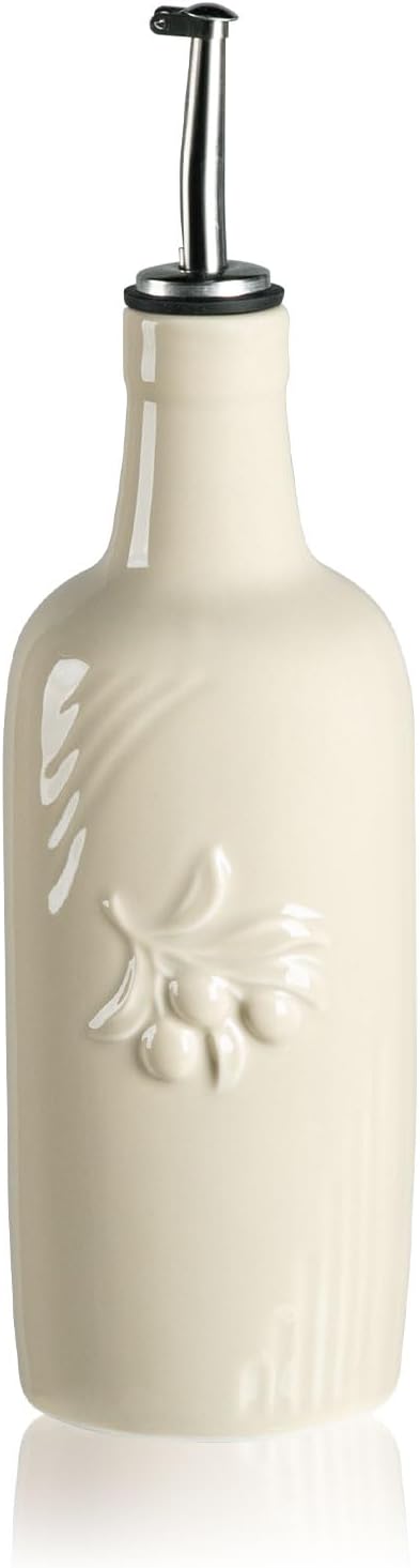 Sweejar Ceramic Olive Oil Dispenser Bottle, 17 FLOZ Oil Bottle with Spout，Porcelain Oil Dispenser for Kitchen,Cooking, Evoo, Vinegar, Soy Sauce, Pack of 1 (Beige) by Sweejarco1949