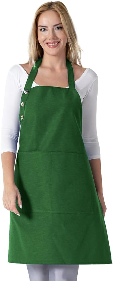 TOSHE Kitchen Apron Waterdrop Resistant Cotton Apron with adjustable Aprons for Women with Pockets 12 Color option Cooking Green Apron (Green) by TOSHE