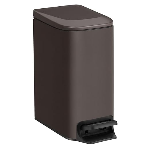 TIPGO Slim Bathroom Trash Can with Lid Soft Close, Step Pedal, 6 Liter / 1.6 Gallon Stainless Steel Trash Bin, Small Garbage Cans for Bedroom, Office, Kitchen (Brown) by TIPGO