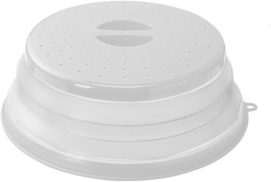 Collapsible Microwave Splatter Cover, 10.5 Inch, Dishwasher-safe, Microwave Plate Cover With Steam Vent，BPA-Free Silicone & Plastic (white)