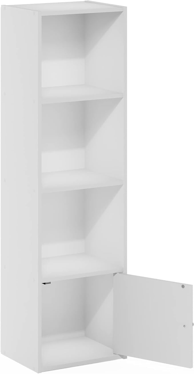 Furinno Luder Shelf Bookcase with 1 Door Storage Cabinet, White - Image 6