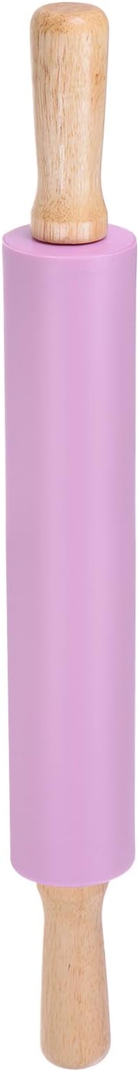 HARFINGTON Silicone Rolling Pins for Baking 16.93 Inch Non-Stick Silicone Surface Wooden Handle Rolling Pin Small Roller Playdough Rolling Pins for Fondant Kitchen Dough Pizza, Purple