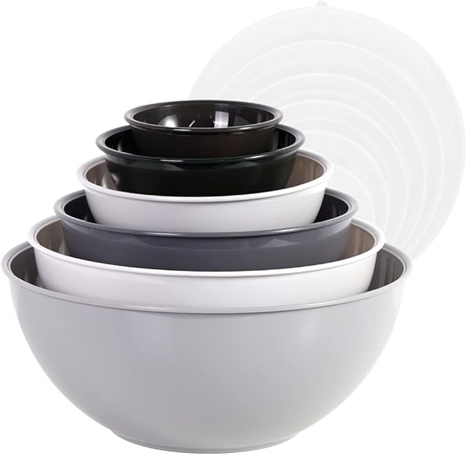 BoxedHome BPA Free Plastic Round Mixing Bowl with Lids, 12 Pack Nesting Bowls with Lids Set, Microwave and Dishwasher Safe Prep & Serving Bowls Great for Mixing, Baking, Serving (Grey, 12pcs) - Image 8