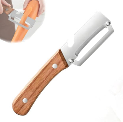 Premium Vegetable Peeler with Wooden Handle and Bottle Opener,Multi-Functional Vegetable Peeler for Kitchen, 2-In-1 Stainless Steel Kitchen Tool, for Fruit Veggie, Includes Bottle Opener (1PCS) by Unknown