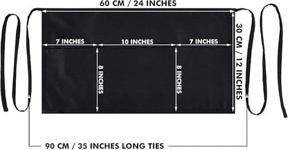Dreamology Serving Apron for Waitresses,Waist Apron,Server Aprons with 3 Pockets,Short Waist Aprons For Women,Waitress Apron for Women and Men (2 Pack)