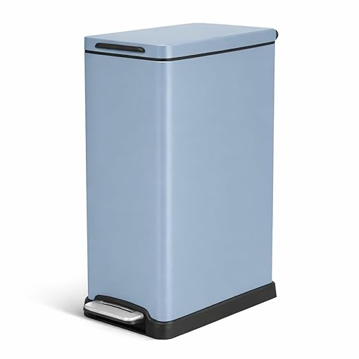 Home Zone Living 12 Gallon Slim Kitchen Trash Can with Soft Close Lid, Step Pedal, Bag Tuck Band, and Removable Liner, Stainless Steel, Steel Blue by HomeZoneLiving