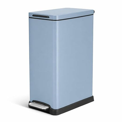 Home Zone Living 12 Gallon Slim Kitchen Trash Can with Soft Close Lid, Step Pedal, Bag Tuck Band, and Removable Liner, Stainless Steel, Steel Blue by HomeZoneLiving