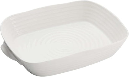 Portmeirion Sophie Conran White Medium Handled Rectangular Roasting Dish - 15 x 11 Inch, 3 Quart Fine Porcelain Bakeware - Oven, Microwave, Freezer & Dishwasher Safe Cookware
