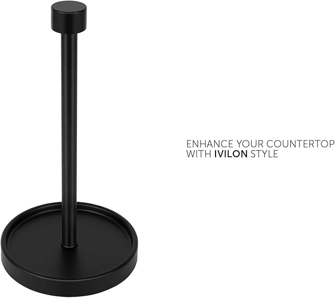 Ivilon Countertop Paper Towel Holder - Modern End Cap Minimalist Design - Fits All Paper Towel Roll Sizes - Color Black - Image 2